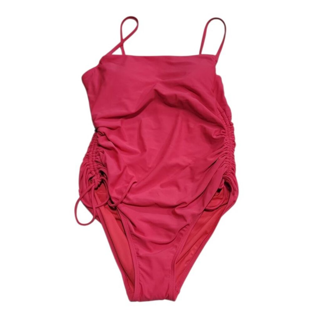 Loft Women's Shirred Side Tie Fully Lined One-Piece Swimsuit - Pink